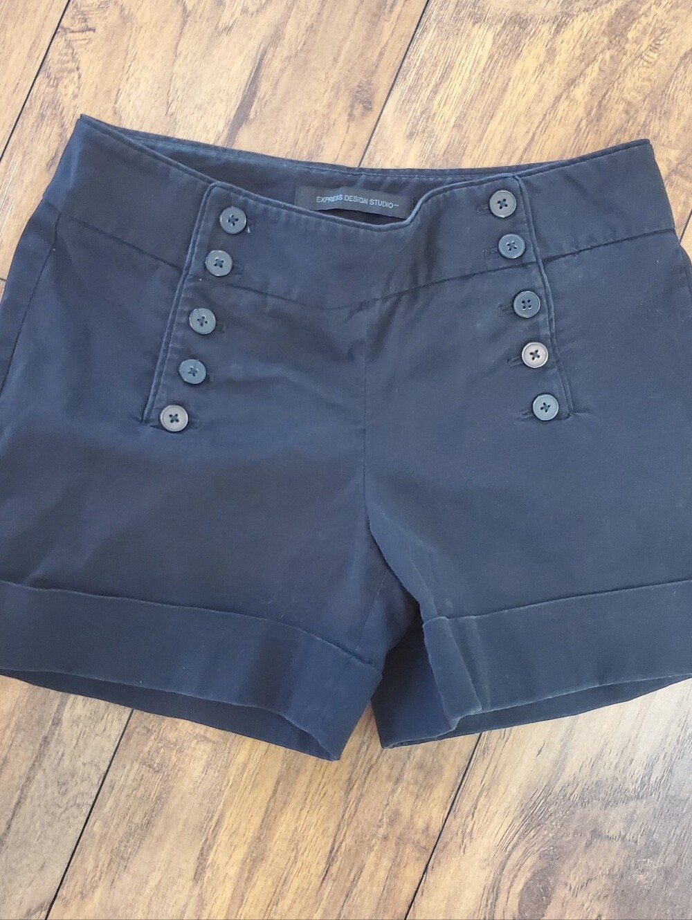 Express Design Studio Black Sailor Button Cuffed Shorts Size 0
